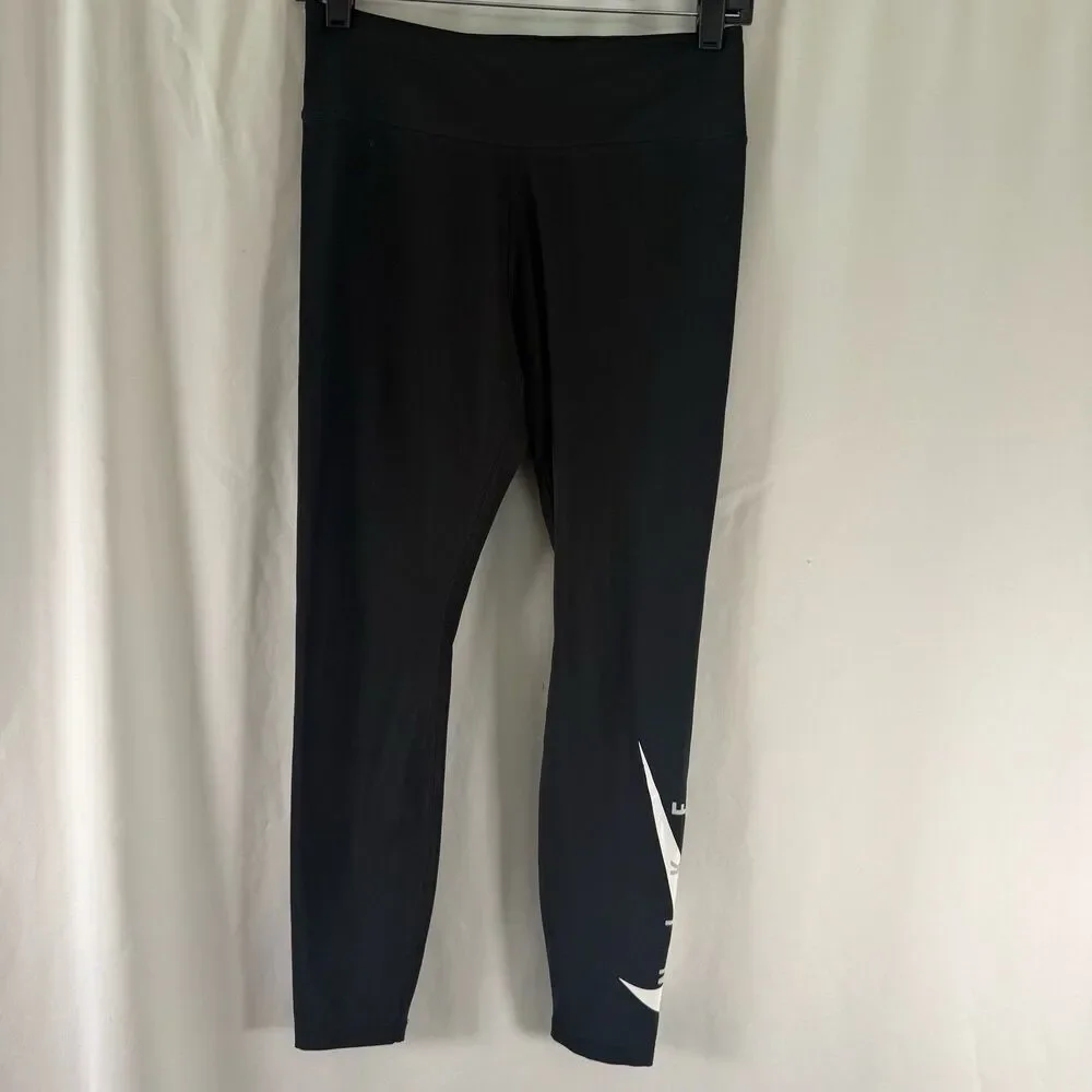 Nike Leggings Women's Medium Black Graphic Print Swoosh Pull On 25.5
